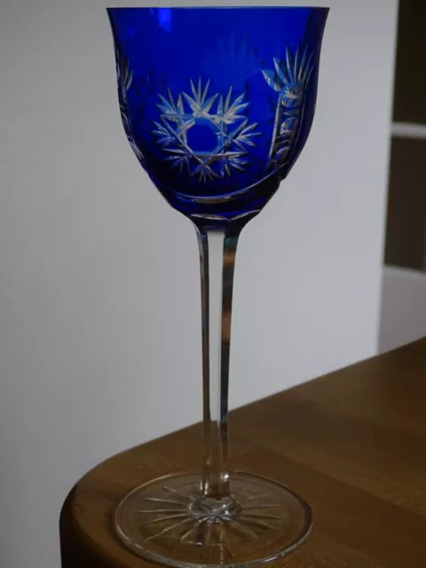 1 ANCIEN VERRE A VIN ROEMER CRISTAL DOUBLER COLORER BLEU COBALT VERRIER 20 cm