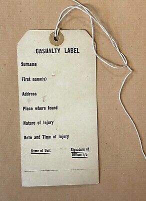 Ww2 British Army Casualty Label Normandy Invasion 1944 Original + String