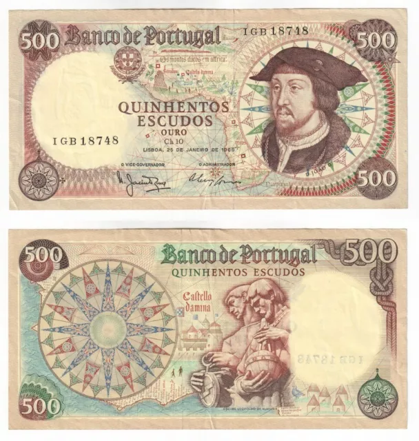 PORTUGAL 500 Escudos Banknote (1966) P.170a - VF+