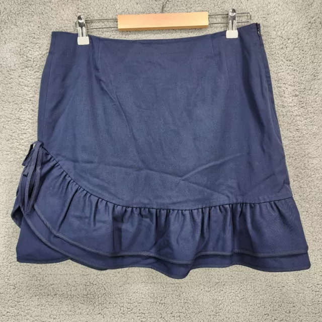 Red Valentino Women's Size IT 46/US 10 Navy Blue Ruffle Hem Zip Up Mini Skirt