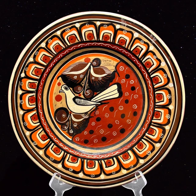 Mexico Folk Art Pottery Wall Plater Platter Dish Dove Bird 11.5” Talavera Tonala
