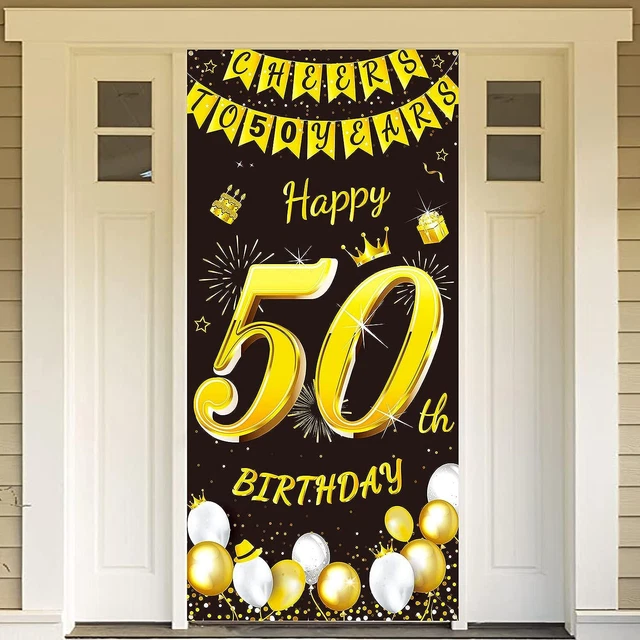 DPKOW Oro Nero 50 Compleanno Decorazione per Donna Uomo Oro Nero 50 Anni Co
