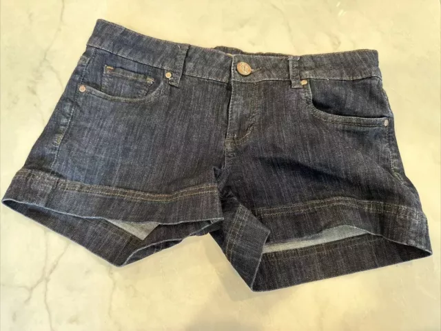 STS Blue Denim Shorts Size 29 Low Rise Womens Button Pocket Dark Wash