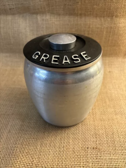 Kromex Spun Aluminum Silver Grease Jar Canister w/Black Lid Retro MCM