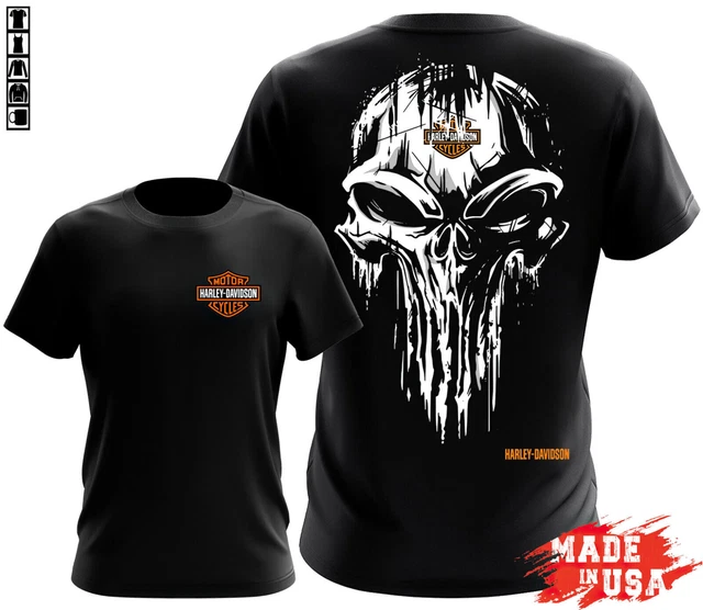 Har.ley-David.son Art T-Shirt Two Side Biker Men Gift Tee Black S-3XL