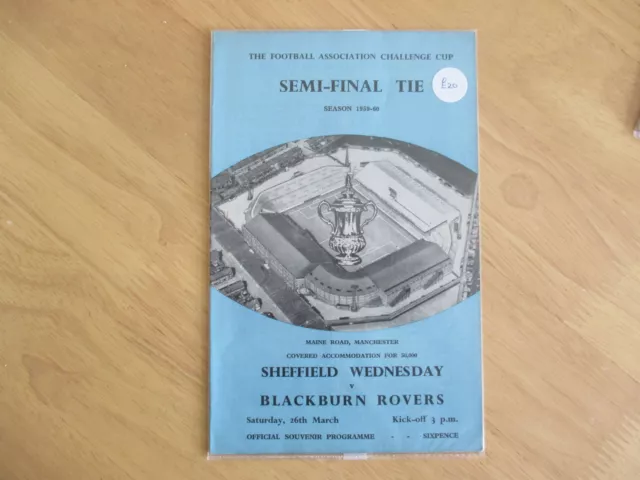 Programme FA Challenge Cup Semi 26/3/1960 Sheffield Wednesday v Blackburn Rovers