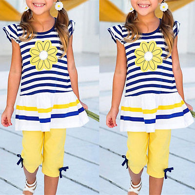 Toddler Casual Kids Outfits Sets Children Baby Girls Summer Clothes UK 2-9 Years