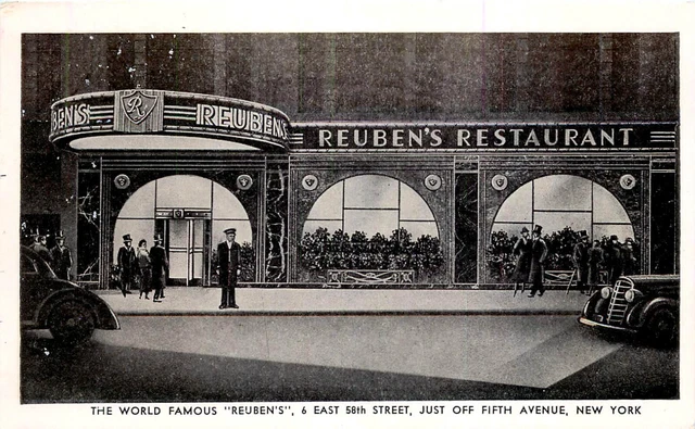 ANTIQUE NEW YORK POSTCARD: STREET VIEW OF REUBEN'S RESTAURANT, EAST 58th STREET