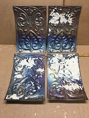 4pc Lot of 11" by 8" Antique Ceiling Tin Metal Reclaimed Salvage Art Craft