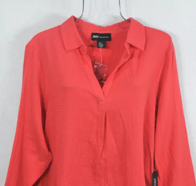 Jones New York Womens 2X Bright Red Orange Crinkle Gauze Cotton Tunic Top Blouse 3