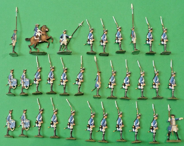 18 Soldats Plats D'étain Zinnfiguren, Infanterie Louis XIV, Heinrichsen, 30mm, Peints