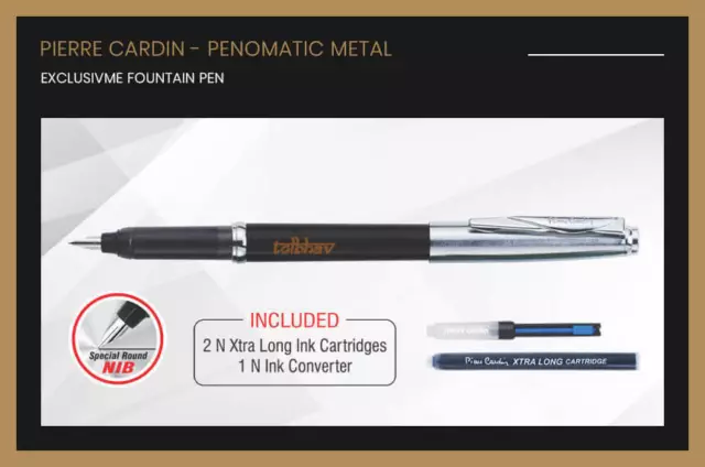 Pierre Cardin Penomatic Metal Chrome Trim Pluma estilográfica Tinta azul...