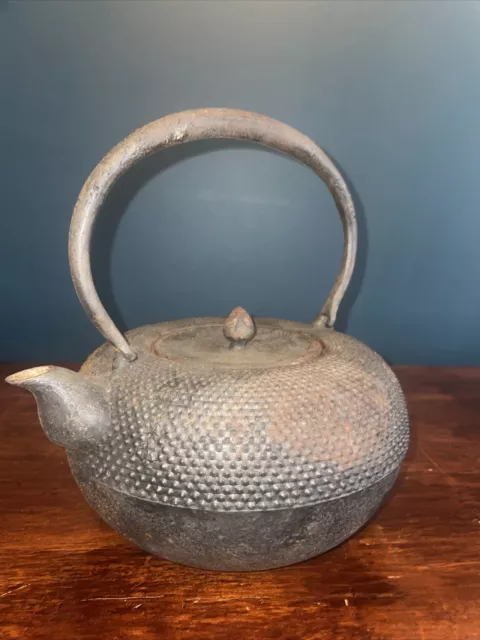 Antique Tetsubin Nanbu Tekki Cast Iron Folk Craft Teapot Japanese Hobnail Kettle