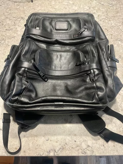 Tumi Black Leather Backpack Computer Laptop T-Pass; Pre-Owned
