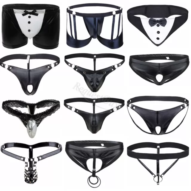 SEXY MEN'S FAUX Leather Pouch Bikini Briefs Jock strap Underwear G ...