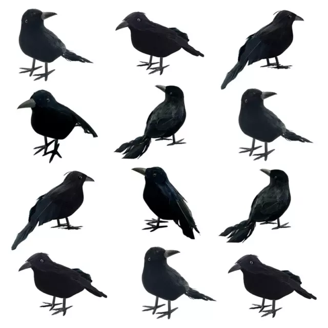 12 Pièces Corbeaux à Plumes Réalistes à la Main Corbeau à Plumes 3 Styles T7O2