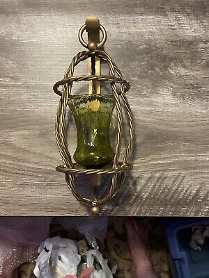 Vintage Candle Holder Wall Sconce-Wire Lantern Birdcage Style-Brass/Gold Color