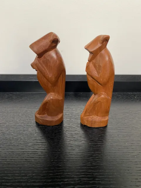 Modern Carved Wood Monkeys "See No Evil" and "Say No Evil"