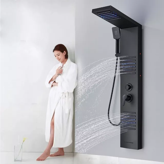 Pannello doccia nero bagno acciaio inox con 5 funzioni doccia rubinetto vasca DE