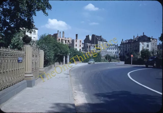 Frankfurt Germany Street Scene Ruins 1950s 35mm Slide Red Border Kodachrome