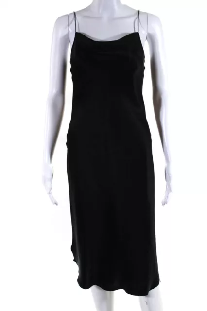 Nili Lotan Women's Cowl Neck Spaghetti Straps Silk Midi Slip Dress Black Size XS