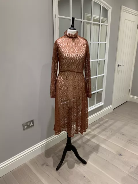 Size 8 ASOS Rust Brown Lace Fit & Flare Funnel Neck Midi Dress