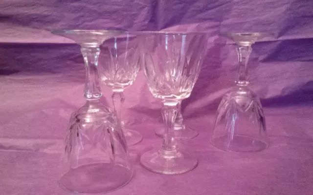 French  Cut Crystal  Art Glass Set of 5 Stemware Wine Sherrie Glasses Late 1890s