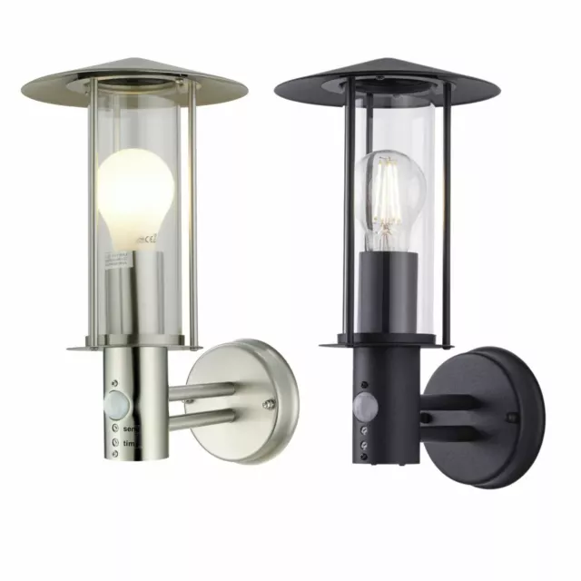 Modern Outdoor IP44 Rated Motion Sensor Wall Light Black or Stainless Steel