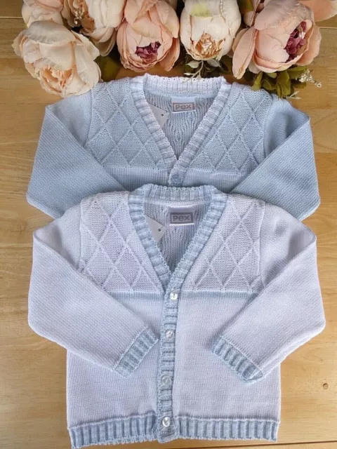 Baby Boy Knitted Cardigan 100% Cotton Smart White Blue V Neck 0 3 6 12 18 24m