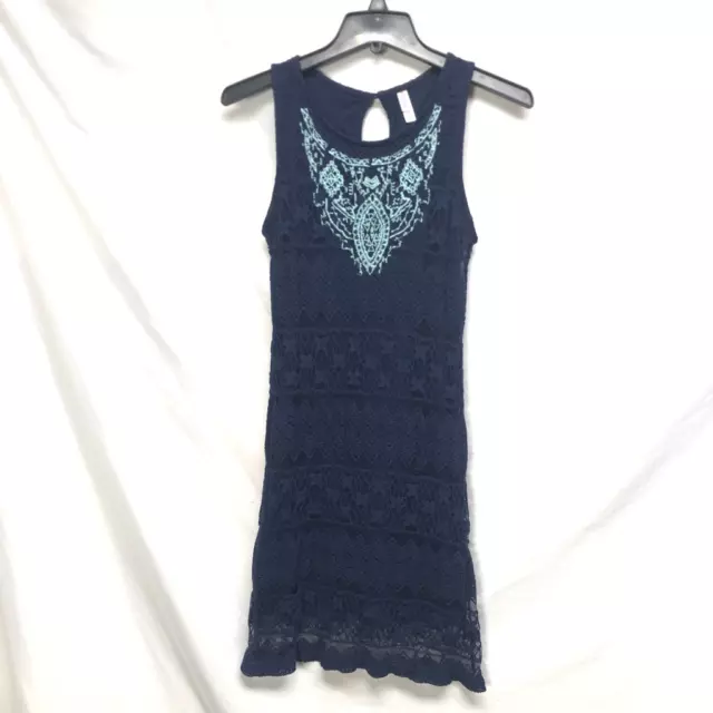 Xhilaration Womens Shift Dress Blue Turquoise Embroidered Lace Lined Scoop S