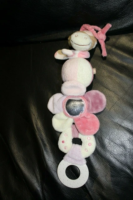 Doudou activité vache fleur NOUKIE'S  noukies grelot miroir pouet rose 30 cm