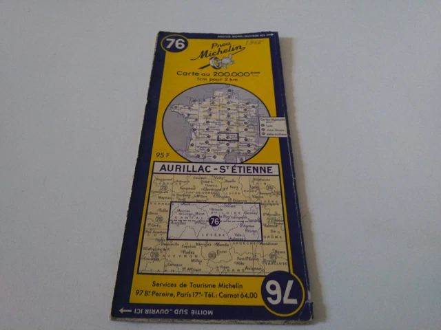 A - carte MICHELIN 76 AURILLAC - SAINT ETIENNE 1953