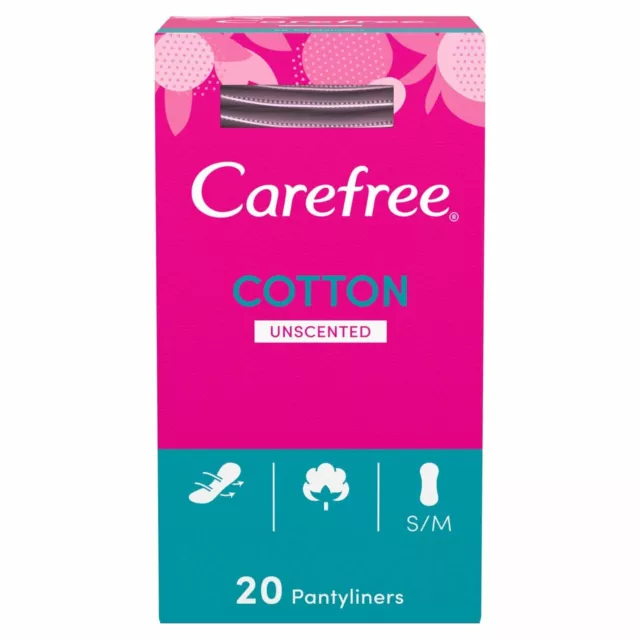 Carefree Cotton Breathable Panty Liners 20 Pack of Pantyliners Single Wrapped