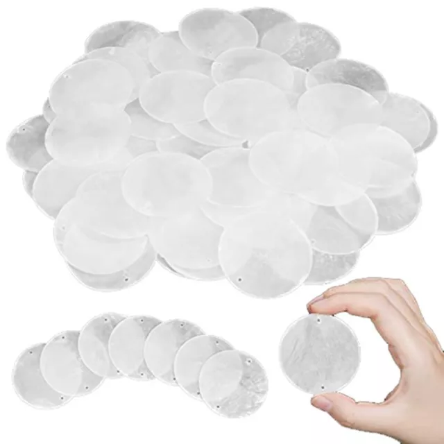 60 Pcs 2 Inch Round Capiz Shells with 2 Holes Round Natural White Shells for Win