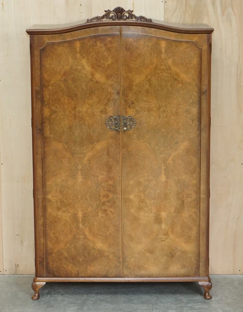 Antique Circa 1940'S Burr Walnut Large Wardrobe Splits In Two For Easy Transport 2