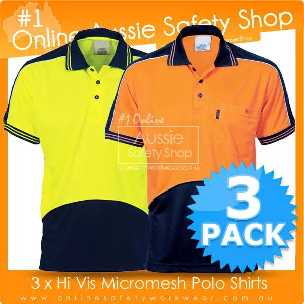 3 X Hi-Vis Micromesh Polo Shirt Breathable Work-Wear