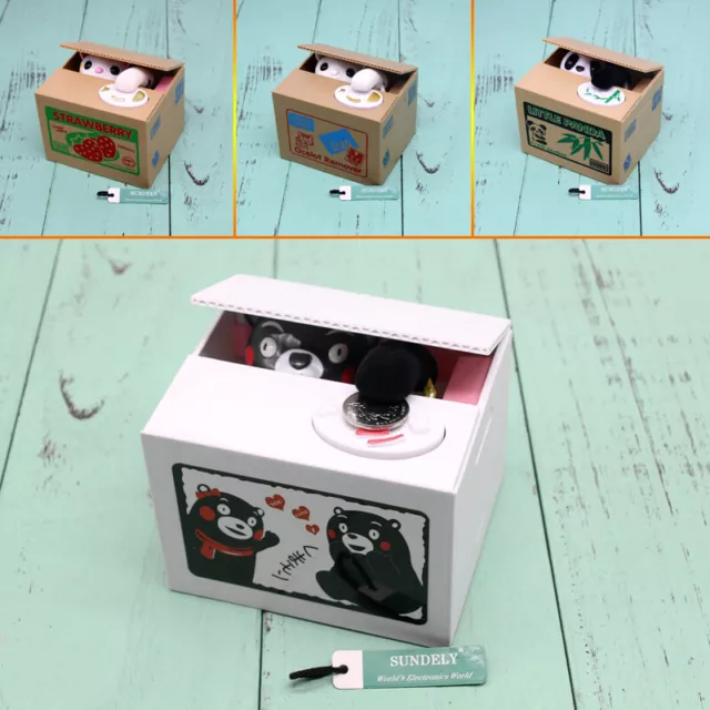 Novelty Stealing Coin Money LITTLE Panda Cat Piggy Bank Storage Saving Box Gift