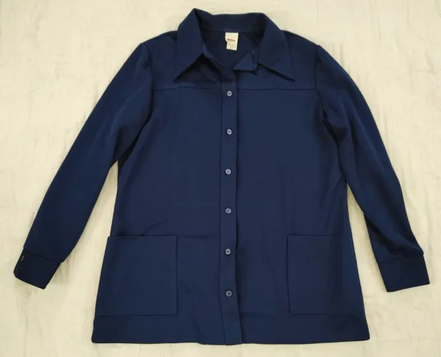 Vintage 70's Montgomery Ward Womens Polyester Blouse Shir Size Plus Sz 20 Blue