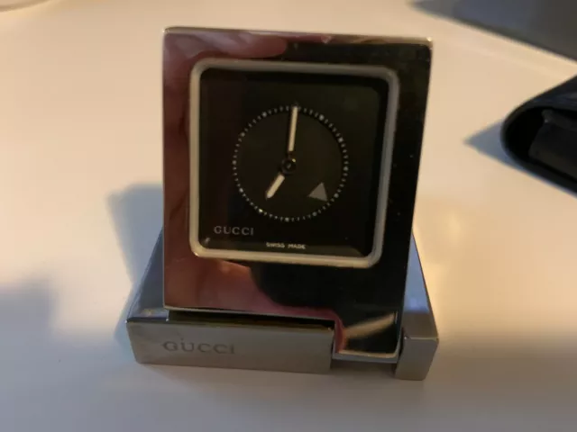 Authentic Gucci Travel Clock With Leather Case