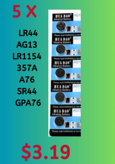 5 x LR44 AG13 LR1154 357A A76 SR44 GPA76 Alkaline Battery Button Cell 1.5V