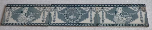 ° GREAT & RARE Panel Set 3 x Maid serving soupe TILE Art Nouveau Jugendstil