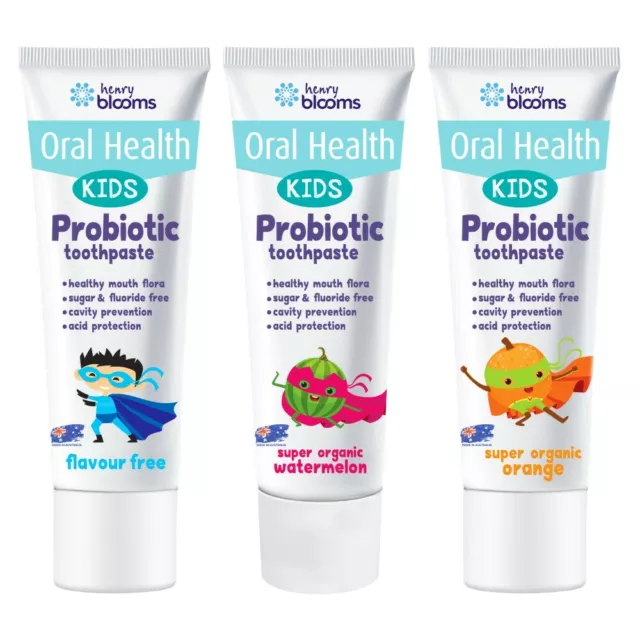 Henry Blooms Kids Probiotic Toothpaste 50g Sugar & Fluoride Free Choose Flavour