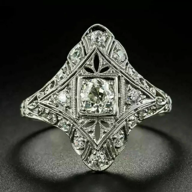 2.57 Carat Round Cut Lab-Created Diamond Antique Victorian Vintage Art Deco Ring