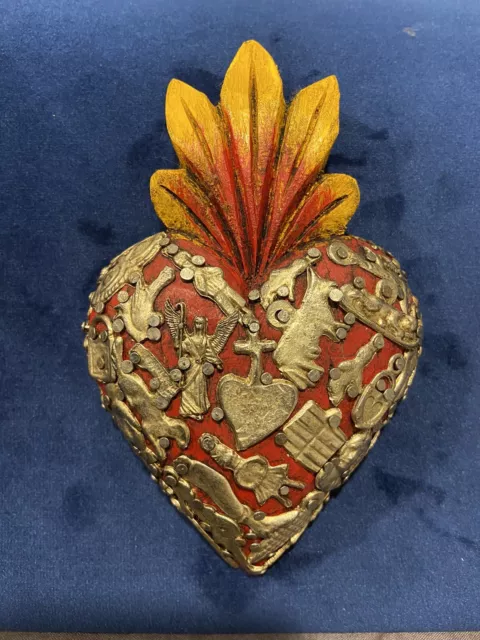 Mexican Folk Art Heart With Milagros