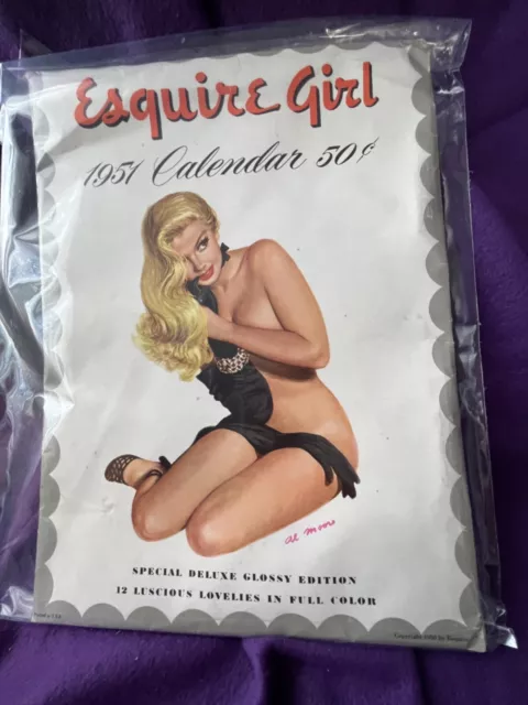 1951 Esquire Girl Calendar Al Moore Art w/ Original Envelope / Pin-Up Deluxe Edt