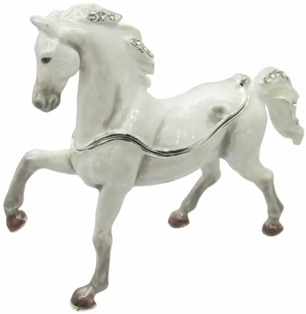 Arabian Horse Jeweled Trinket Box with Austrian Crystals, White 2