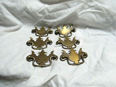 Antique Vintage Set 6 Chippendale Brass Shaded  Finish Drawer Handle Pulls