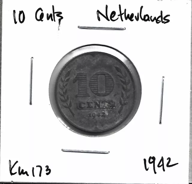 World Coins - Netherlands 10 Cents 1942 Coin KM# 173 3