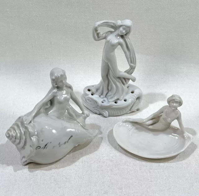 Lot Three 1910s Germany BATHING BEAUTIES & SHELLS Small Figurines 4087-4091-4430