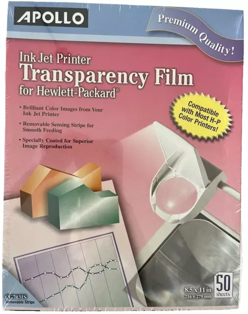 Apollo Ink Jet Printer Transparency Film For Hewlett Packard 50 Shts New Sealed